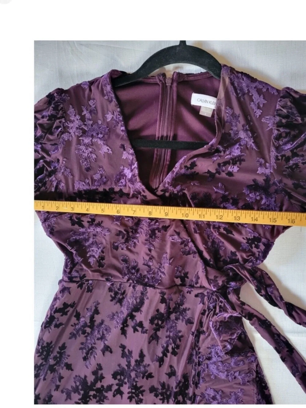 Calvin Klein Purple Velvet Burnout Wrap Midi Dress - Picture 7 of 10